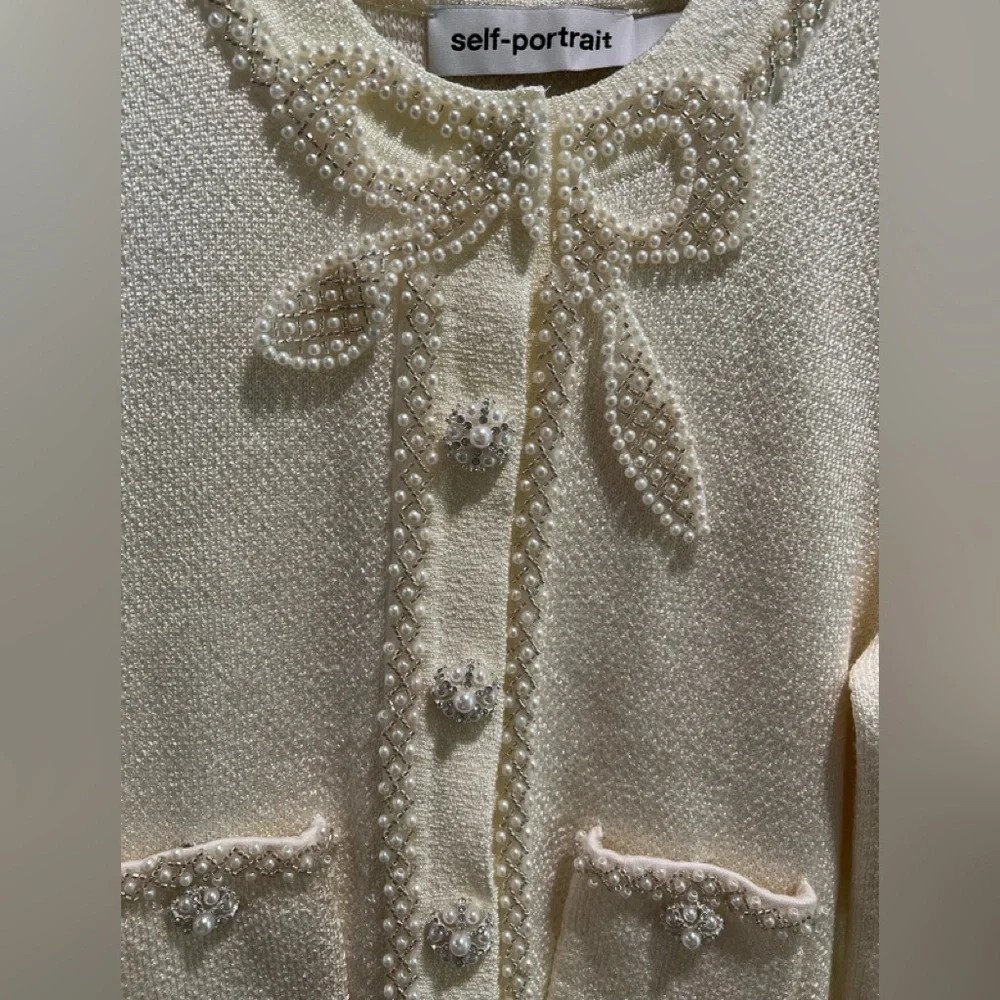 Self-Portrait Cream Bow Knit Mini Dress - Picture 3 of 3